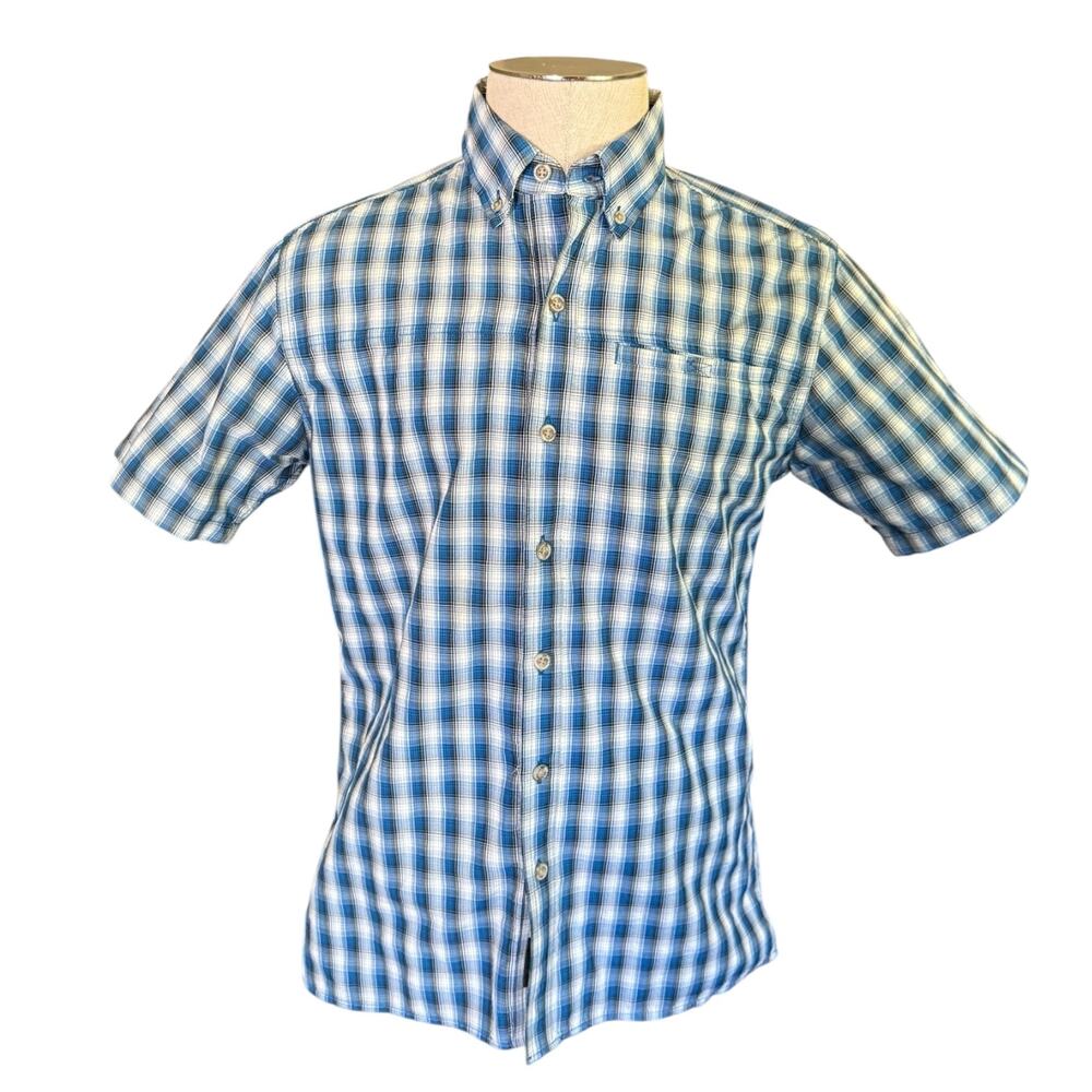 Eddie Bauer Blue Plaid Short Sleeve Button Front Shirt Size Small EUC